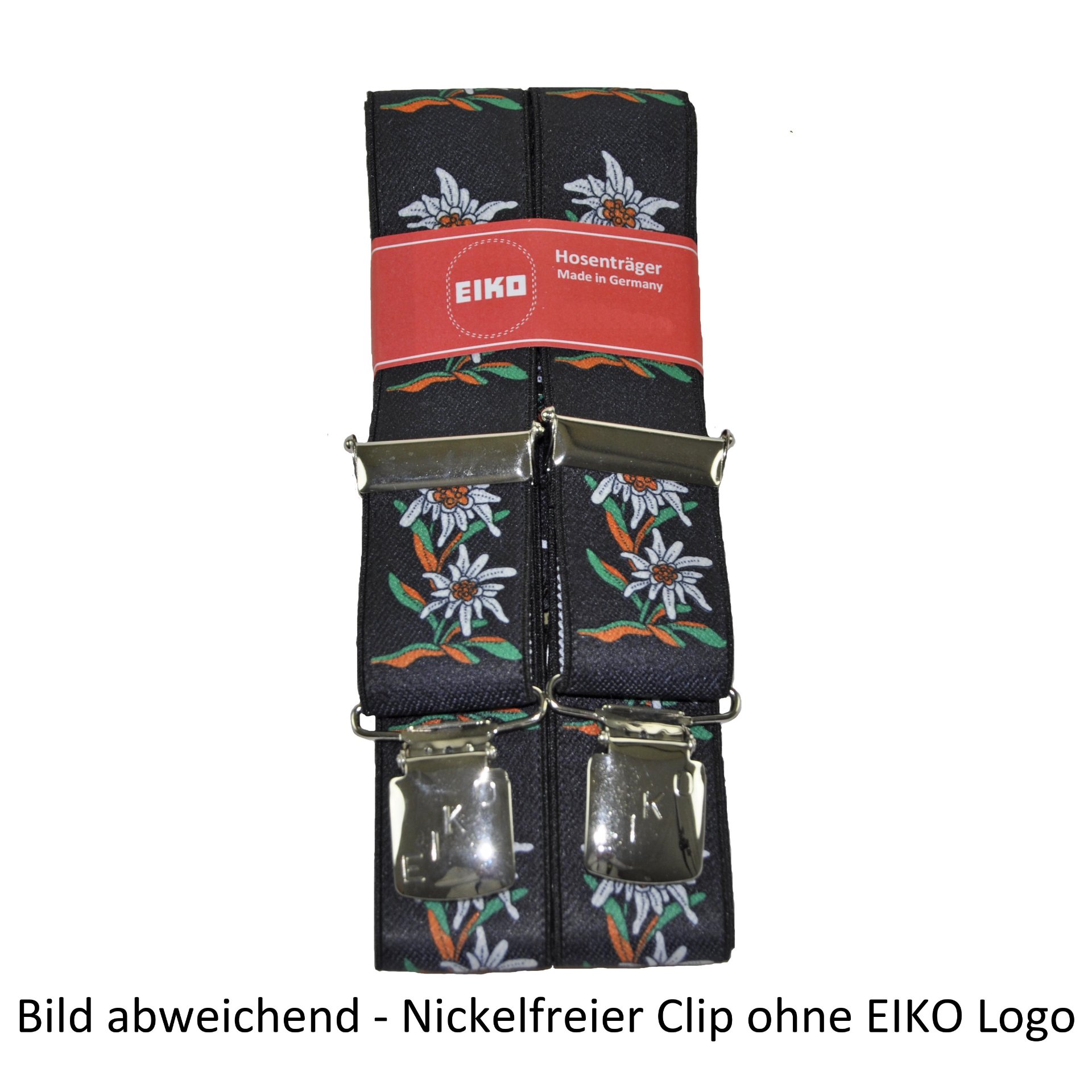 Hosenträger EIKO Clip nickelfrei, Edelweiss 36 mm, Leder-Rückenteil schwarz (40) 130cm