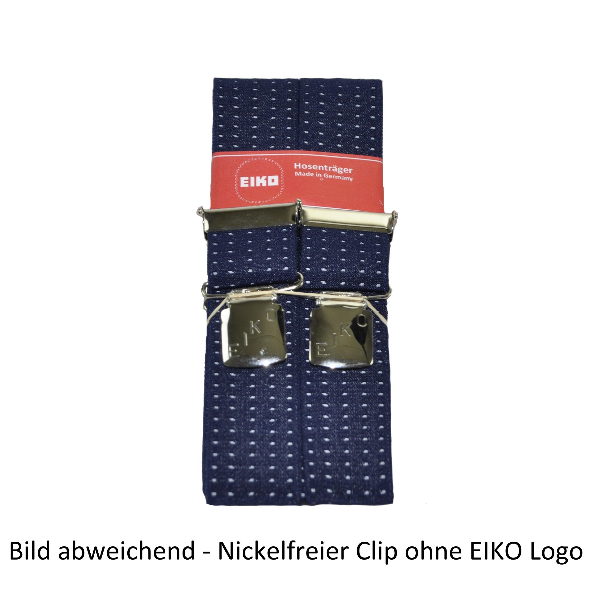 Hosenträger EIKO Clip nickelfrei, dunkles Muster 36mm, Leder-Rückenteil kornblau (50) 150cm