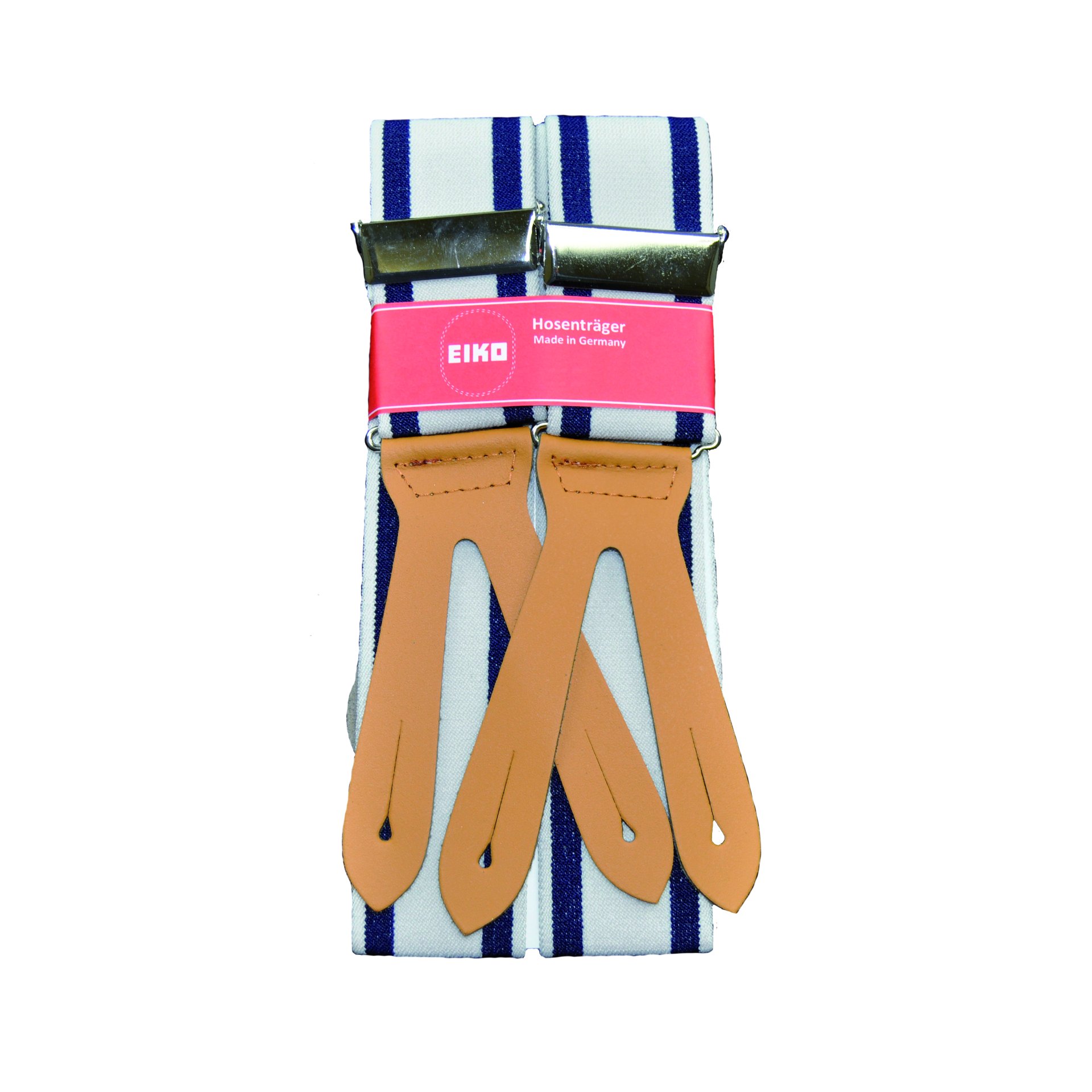 Hosenträger Lederpatten V-Form, Herkules-Streifen, 36mm kornblau (50) 150cm