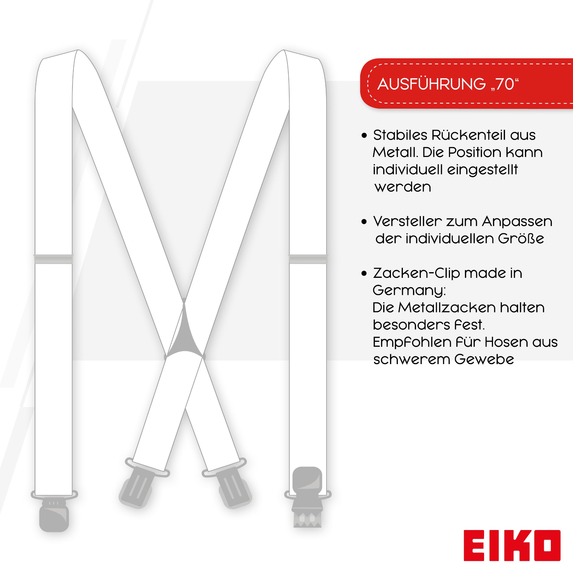 Hosenträger Zacken-Clip Edelweiss, 36mm, Metall-Rückenteil rot (80) 100cm