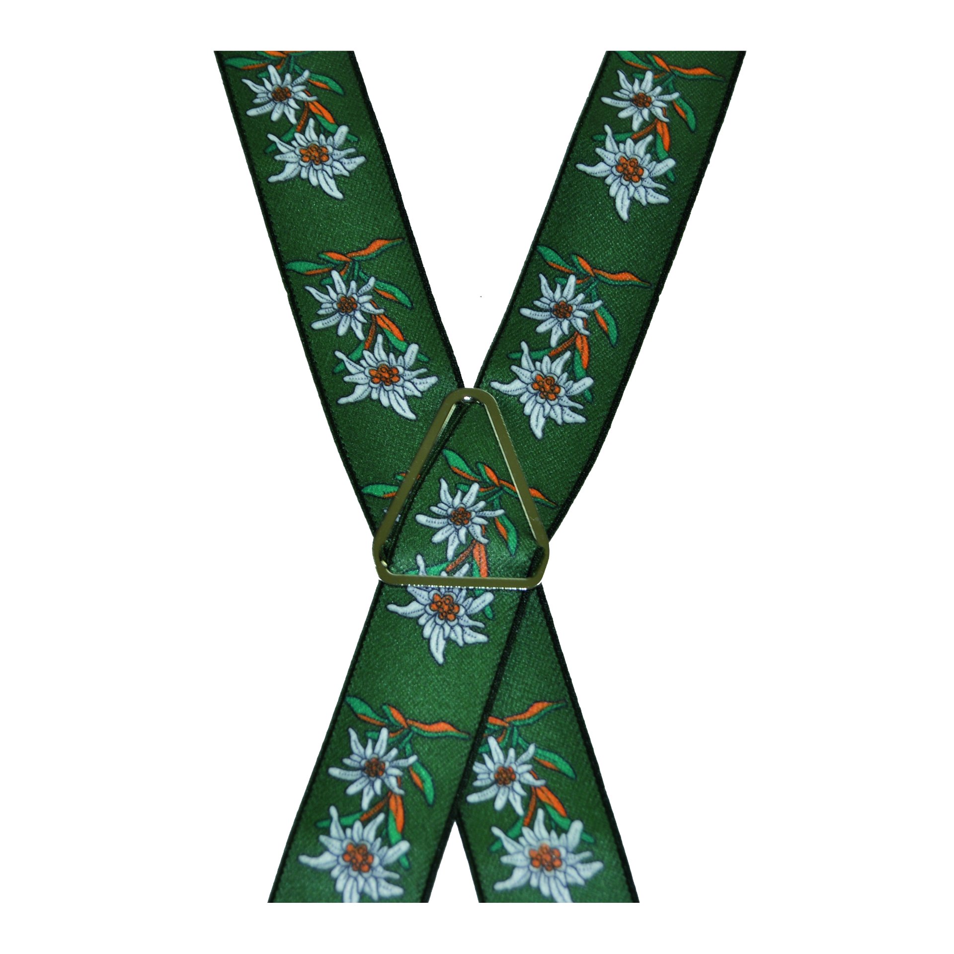 Hosenträger Zacken-Clip Edelweiss, 36mm, Metall-Rückenteil flaschengrün (70) 100cm