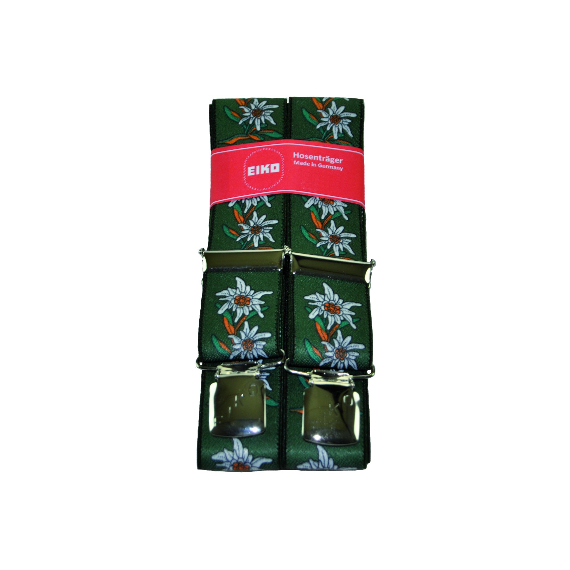 Hosenträger EIKO Clip Edelweiss 36 mm, Leder-Rückenteil flaschengrün (70) 100cm