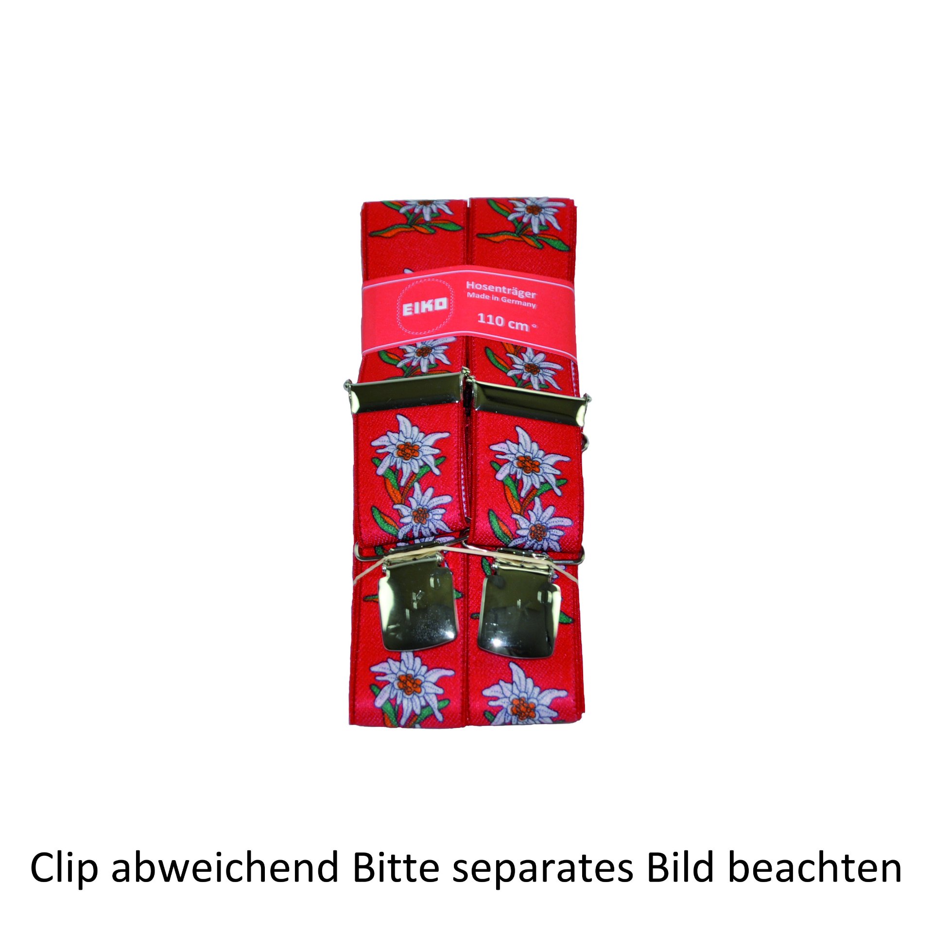 Hosenträger Zacken-Clip Edelweiss, 36mm, Metall-Rückenteil rot (80) 100cm