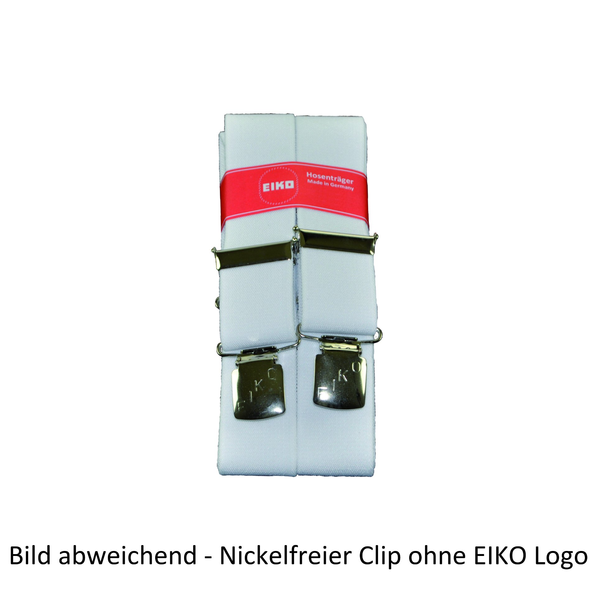 Hosenträger EIKO Clip nickelfrei, uni 36mm, Leder-Rückenteil weiß (10) 100cm