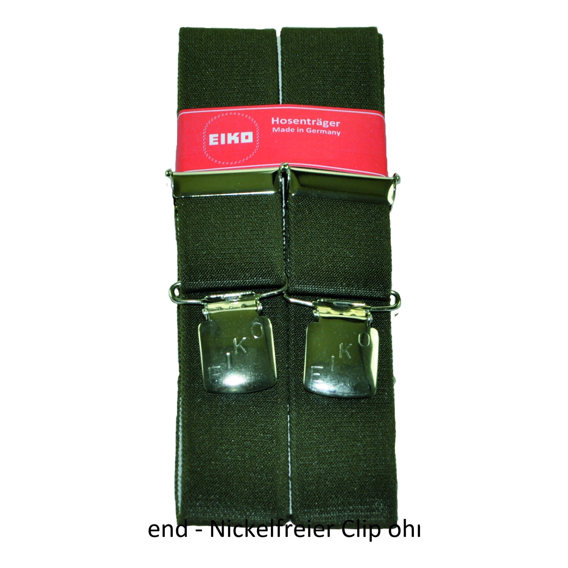 Hosenträger EIKO Clip nickelfrei, uni 36mm, Leder-Rückenteil oliv (71) 120cm