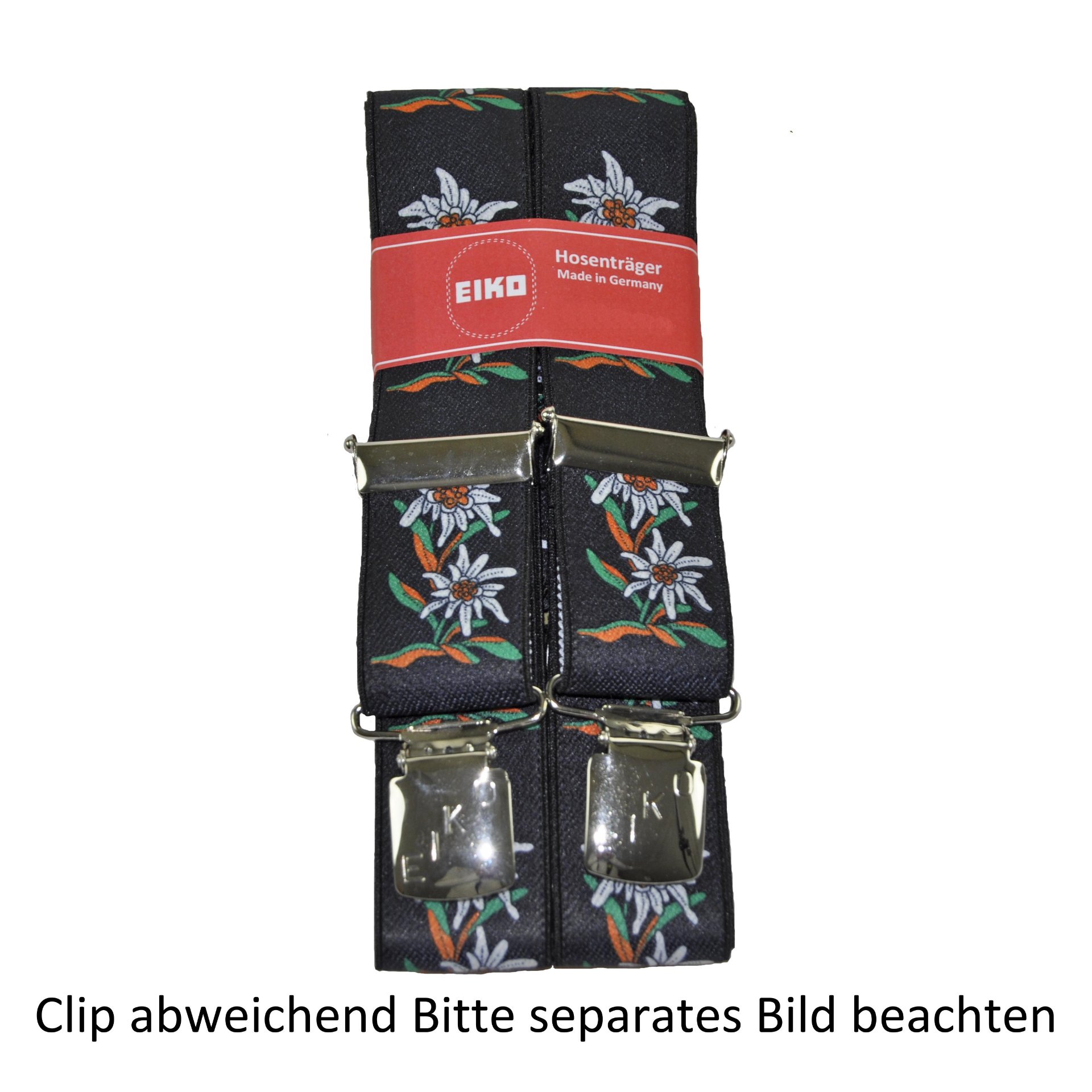 Hosenträger Zacken-Clip Edelweiss, 36mm, Metall-Rückenteil schwarz (40) 100cm