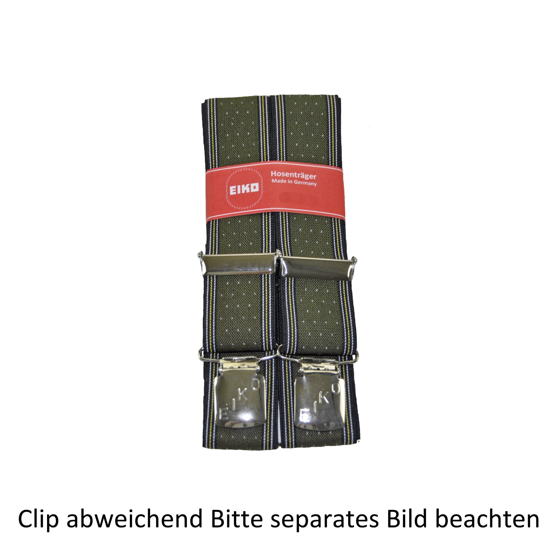 Hosenträger Zacken-Clip dunkles Streifenmuster ,36mm, Metall-Rückenteil flaschengrün (70) 110cm