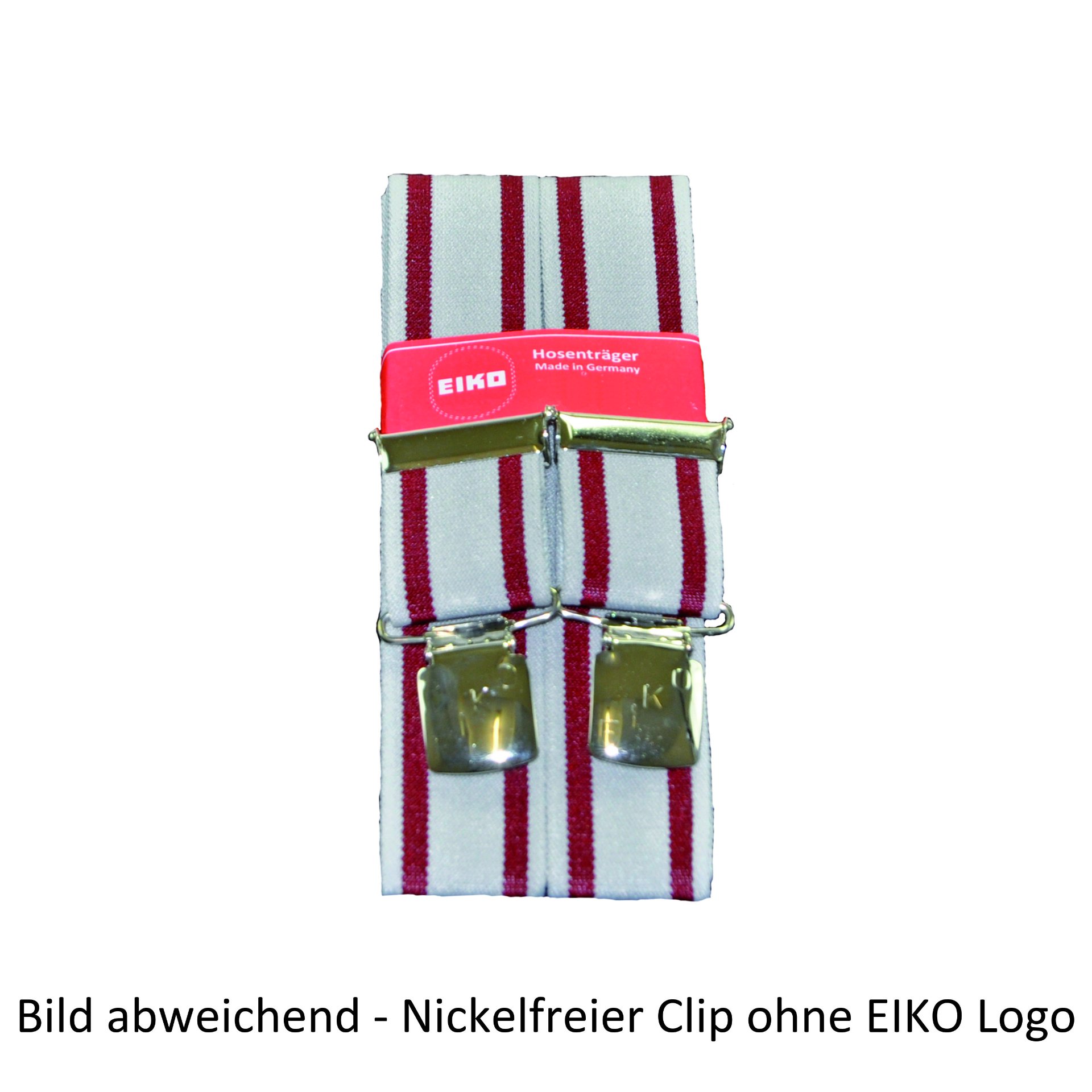 Hosenträger EIKO Clip nickelfrei, Herkules-Streifen, 36mm, Leder-Rückenteil rot (80) 160cm