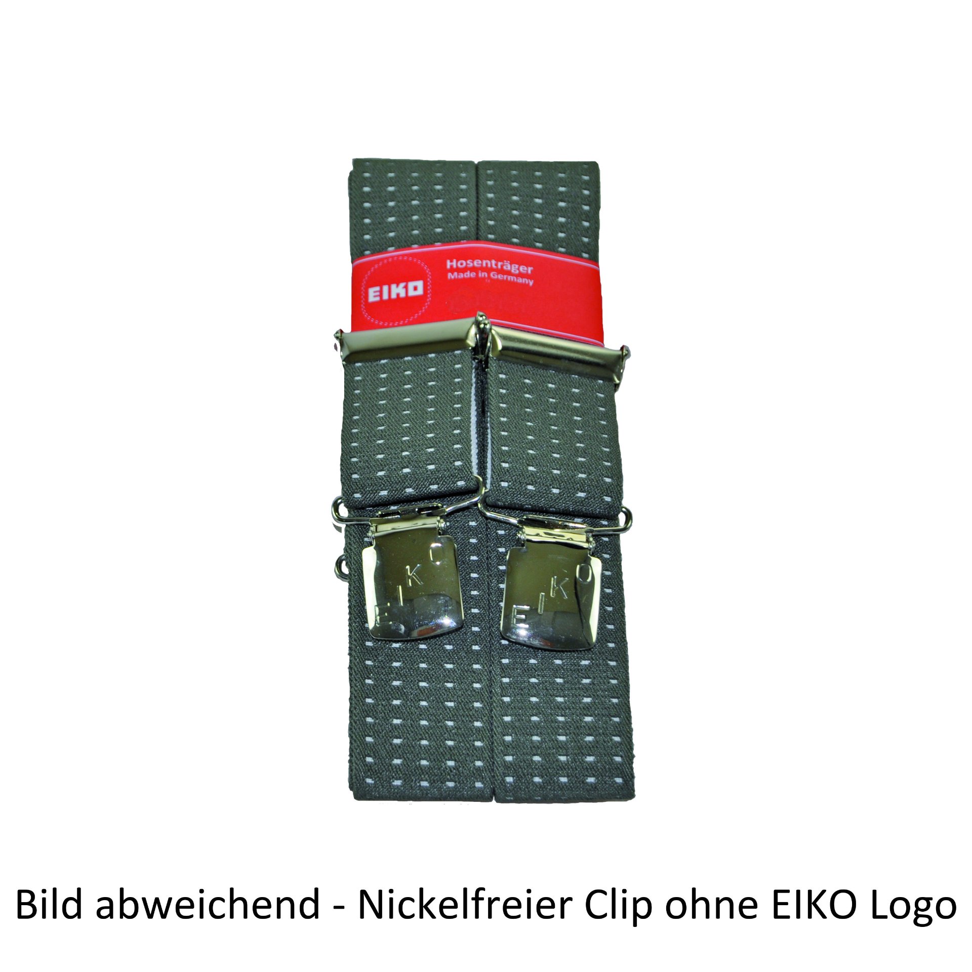 Hosenträger EIKO Clip nickelfrei, dunkles Muster 36mm, Leder-Rückenteil grau (20) 150cm