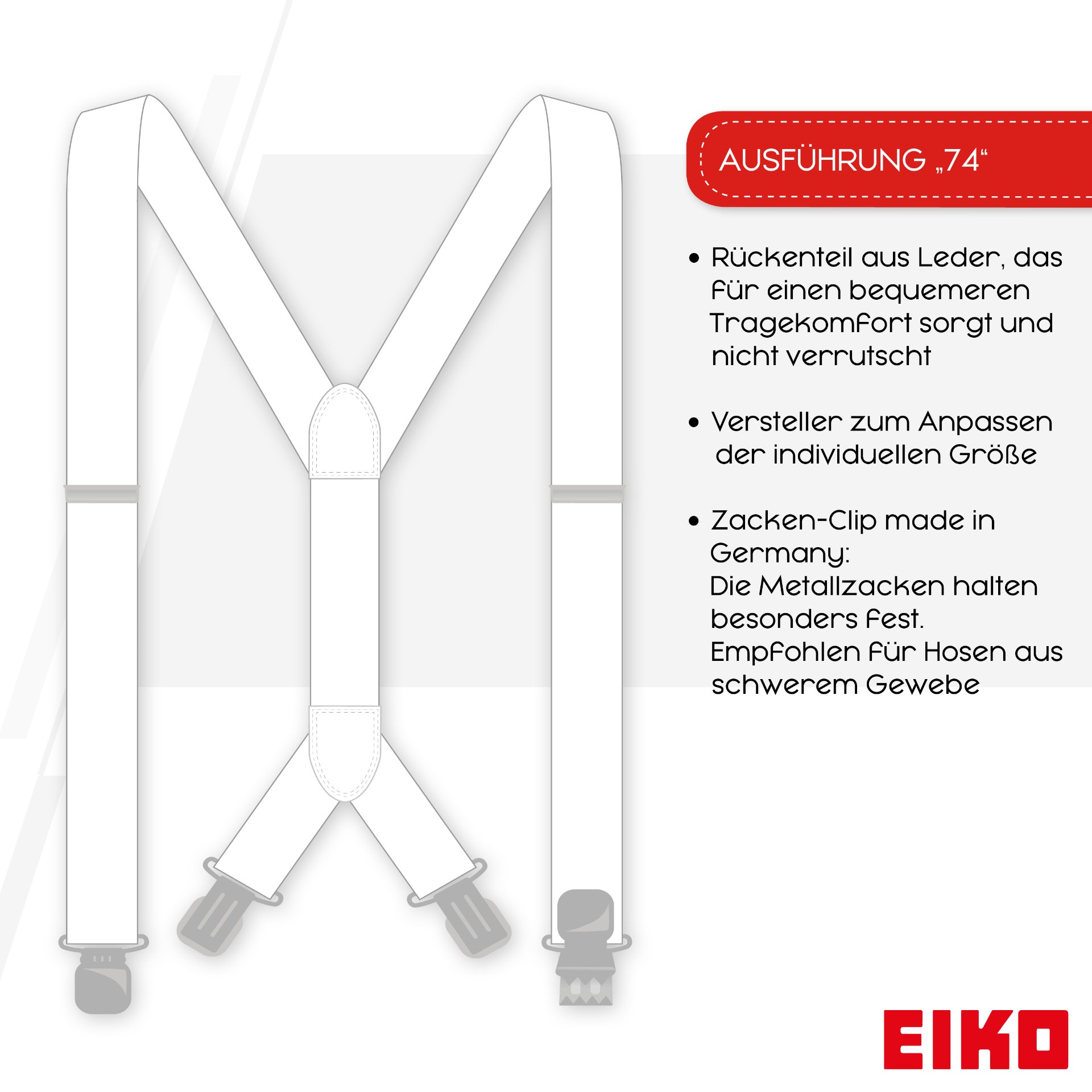 Hosenträger EIKO ZackenClip Streifenmuster, 45mm Leder-Rückenteil beige (30) 100cm