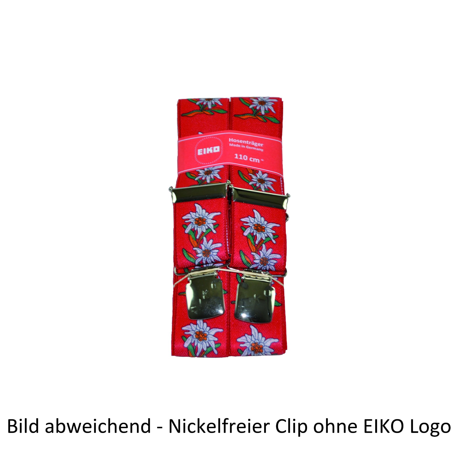 Hosenträger EIKO Clip nickelfrei, Edelweiss 36 mm, Leder-Rückenteil rot (80) 130cm