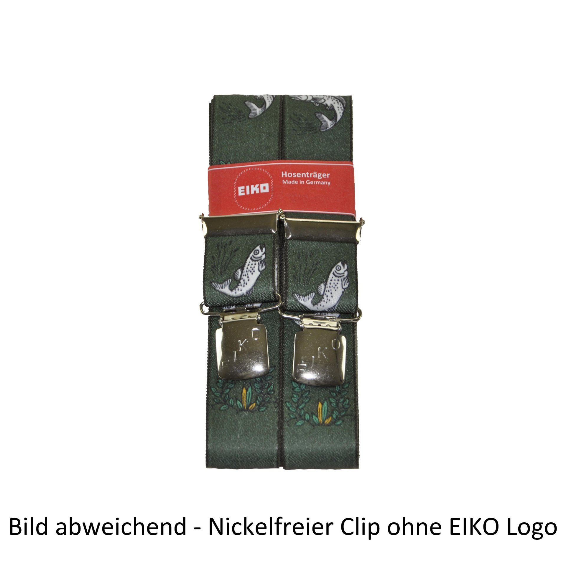 Hosenträger EIKO Clip nickelfrei, Motivdruck, 36mm, Leder-Rückenteil Angler (301) 120cm