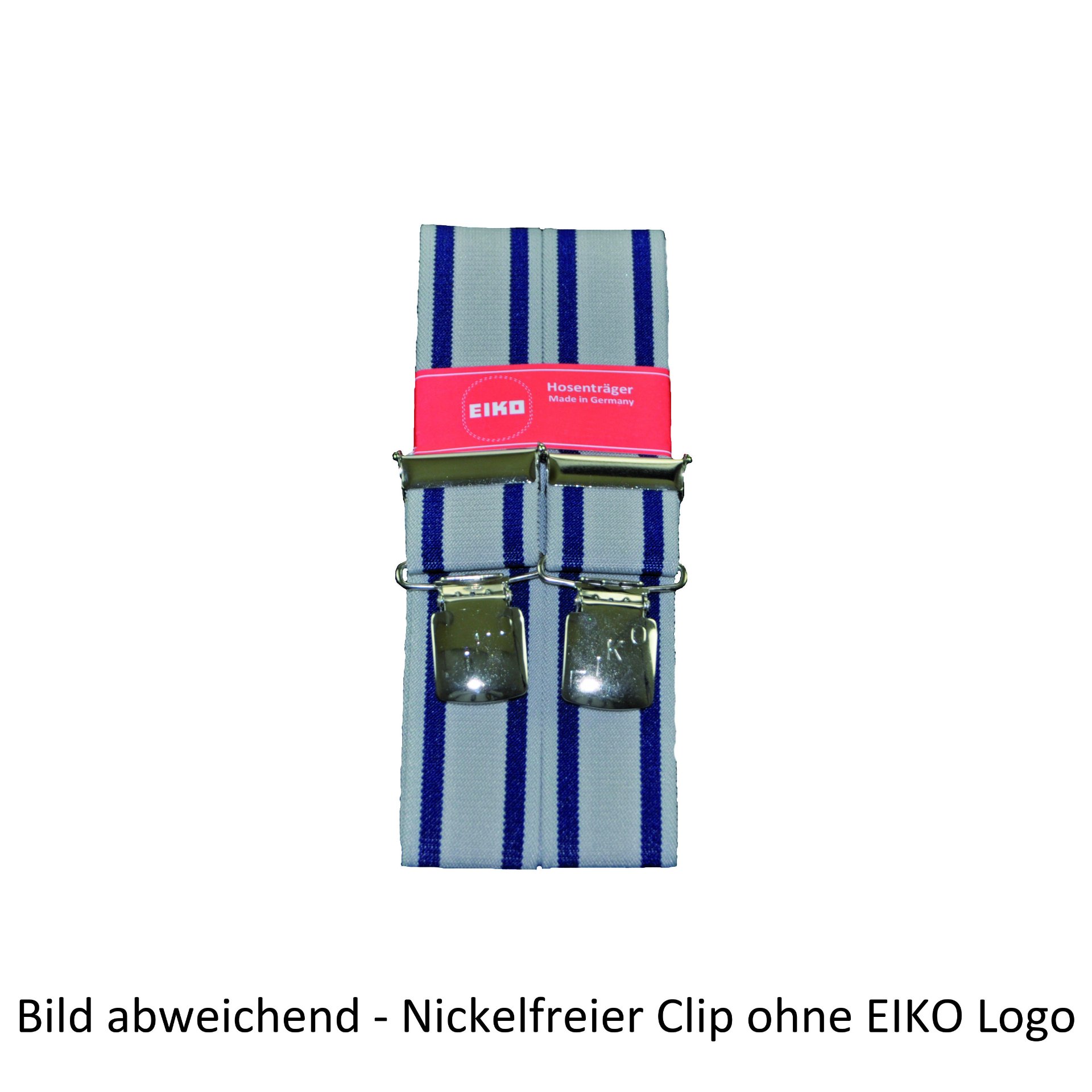 Hosenträger EIKO Clip nickelfrei, Herkules-Streifen, 36mm, Leder-Rückenteil kornblau (50) 100cm