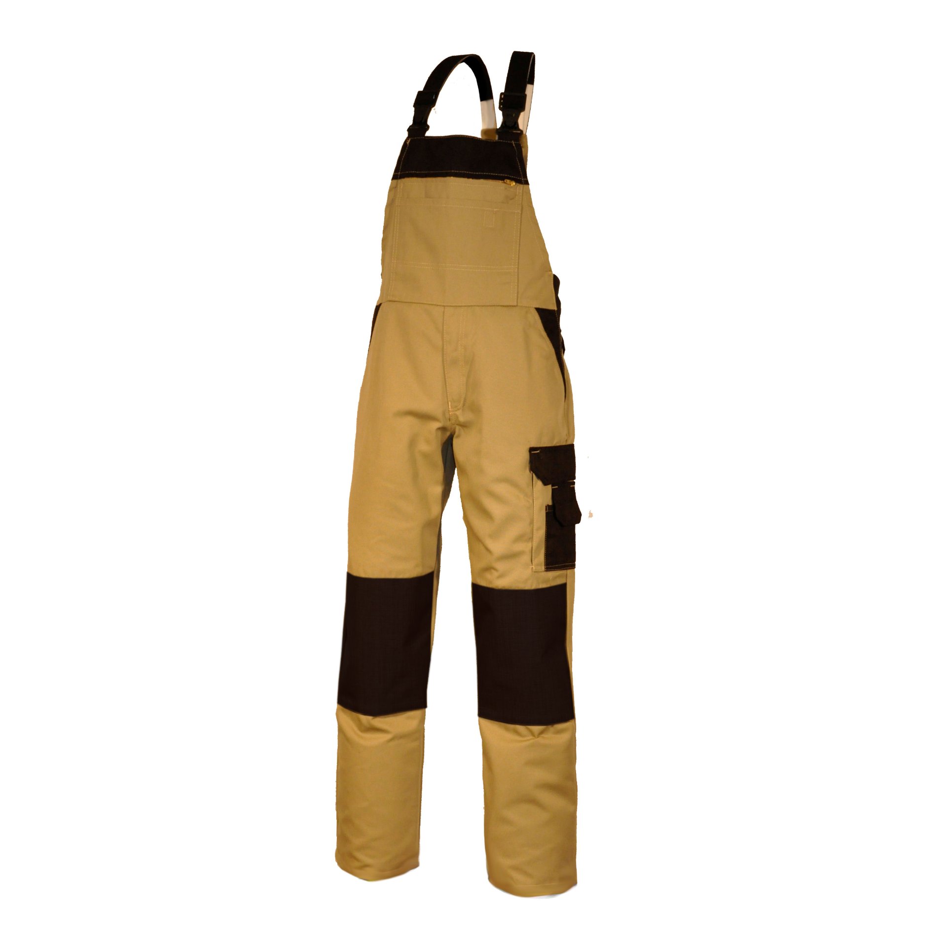 Latzhose, Cordura-Knie - Latzhose - Serie CANVAS POWERLINE - Canvas -   Beige / Schwarz abgesetzt - Größe: 48