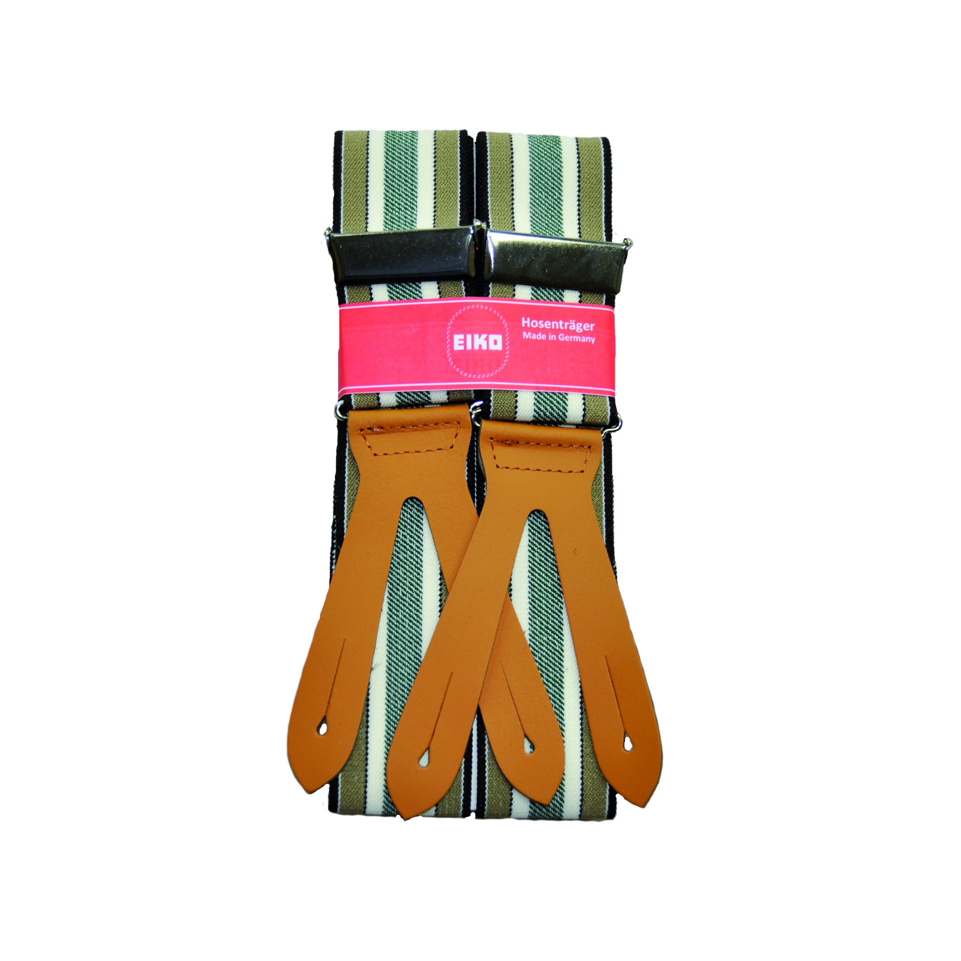 Hosenträger Lederpatten Lederrücken, Streifenmuster, 45mm beige (30) 140cm
