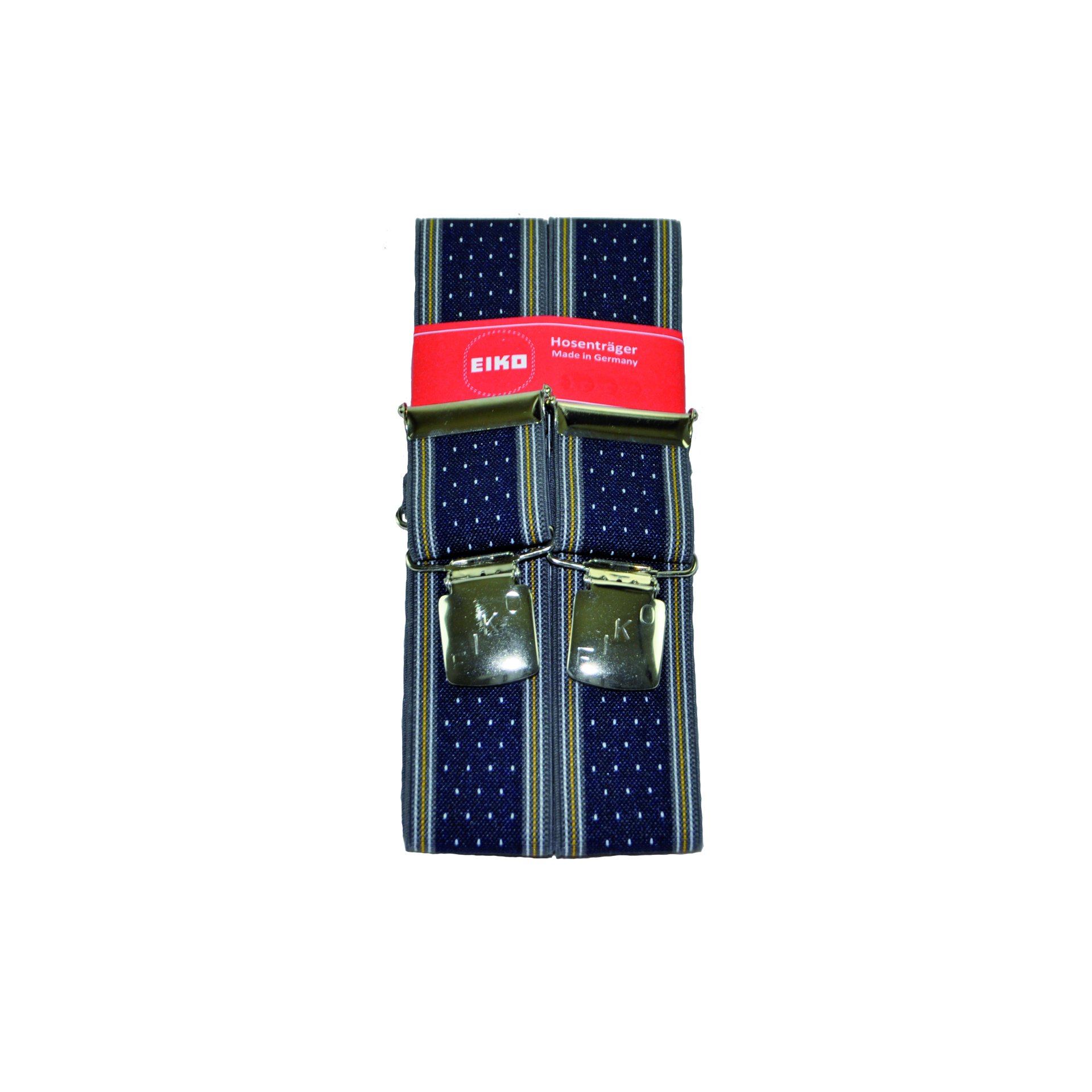 Hosenträger EIKO Clip dunkles Streifenmuster ,36mm, Leder-Rückenteil marine (51) 110cm