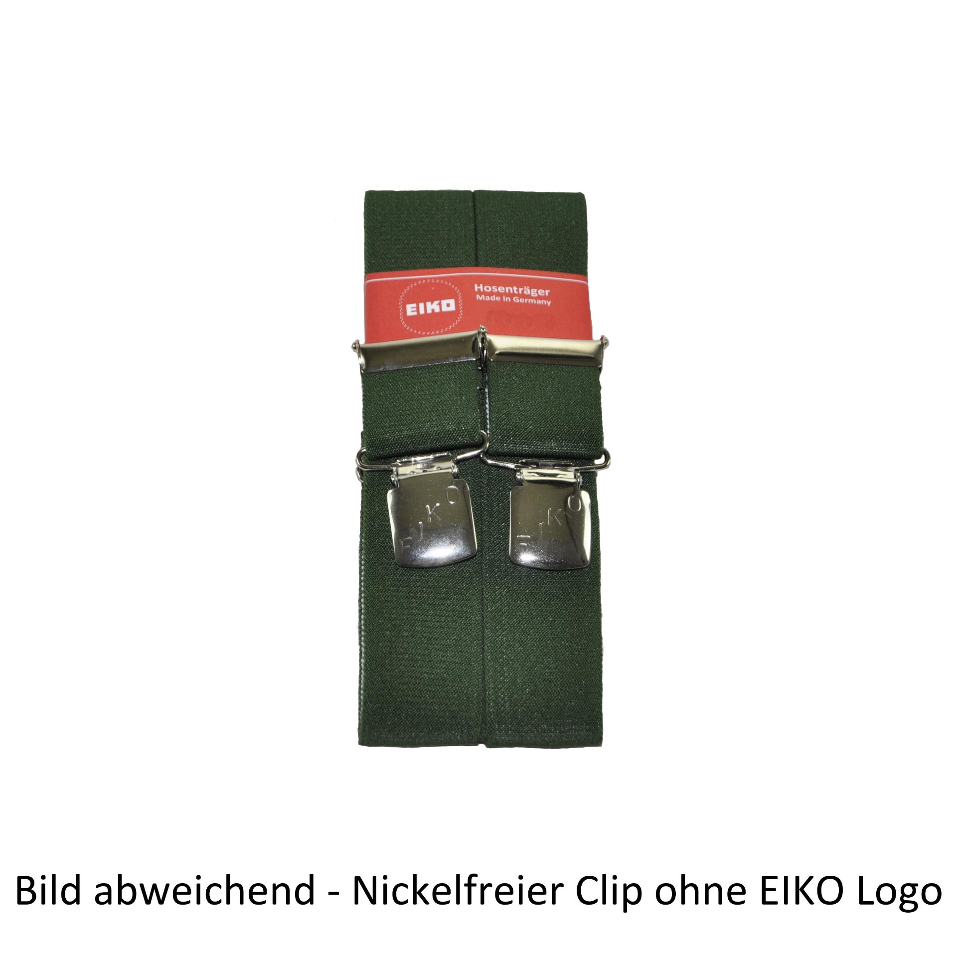 Hosenträger EIKO Clip nickelfrei, uni 36mm, Leder-Rückenteil flaschengrün (70) 120cm