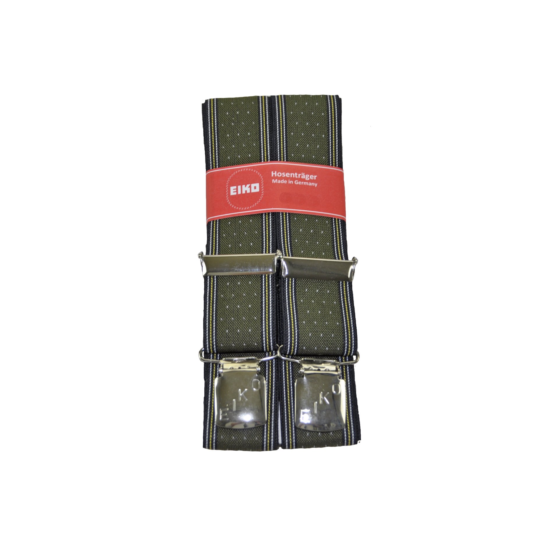 Hosenträger EIKO Clip dunkles Streifenmuster ,36mm, Leder-Rückenteil flaschengrün (70) 110cm